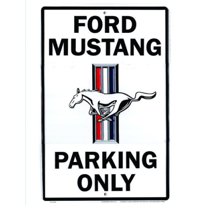 GE Enseigne en aluminum Parking Mustang Blanc 12'' x 18''